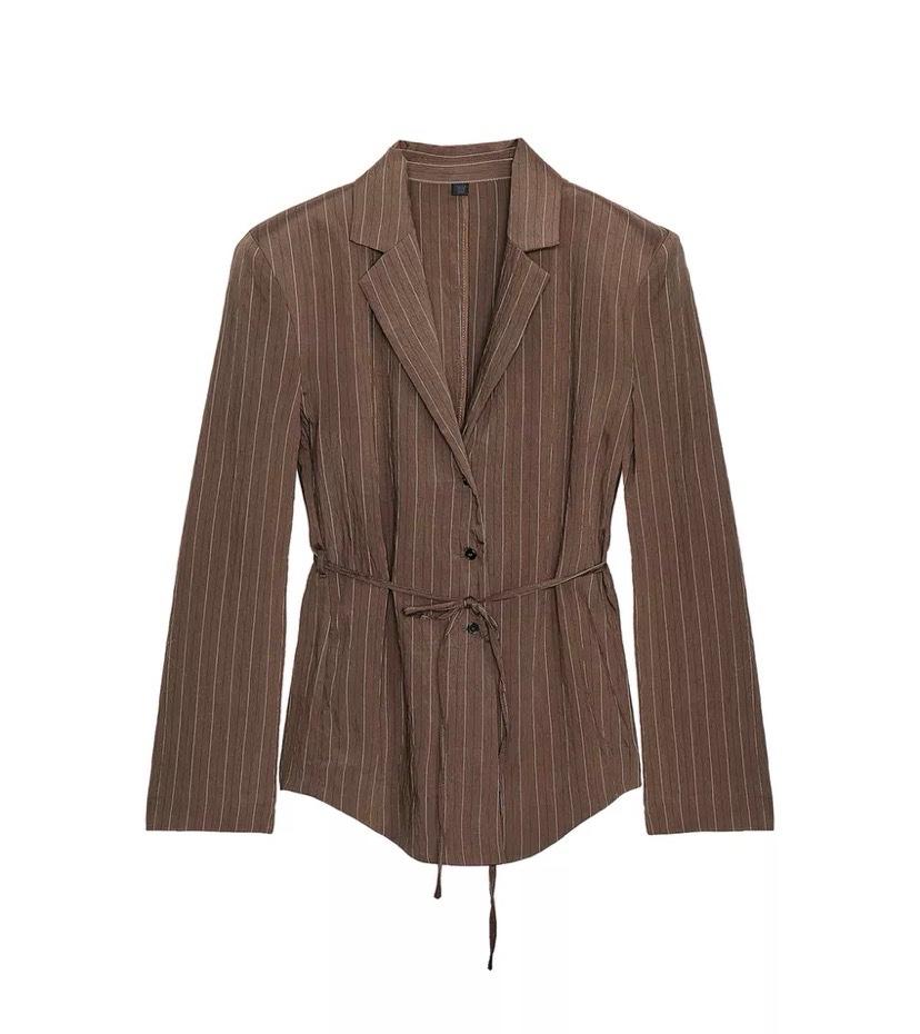 STRIPED SHOULDER PAD BLAZER WITH THIN BELT - Image 7
