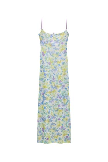 PRINTED TULLE MIDI DRESS WITH BOW