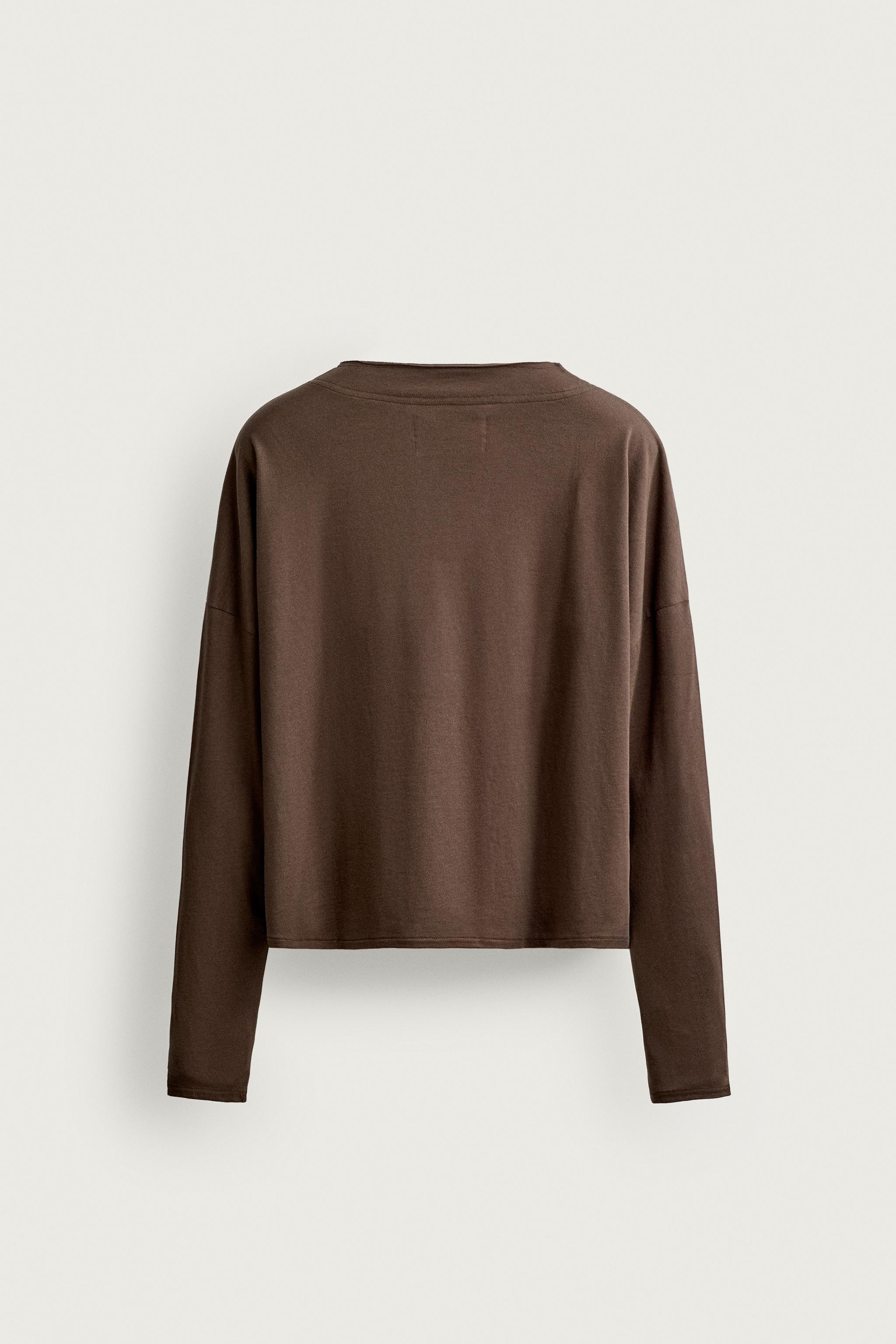 Zara UZUN KOLLU CROP T-SHIRT görsel 4