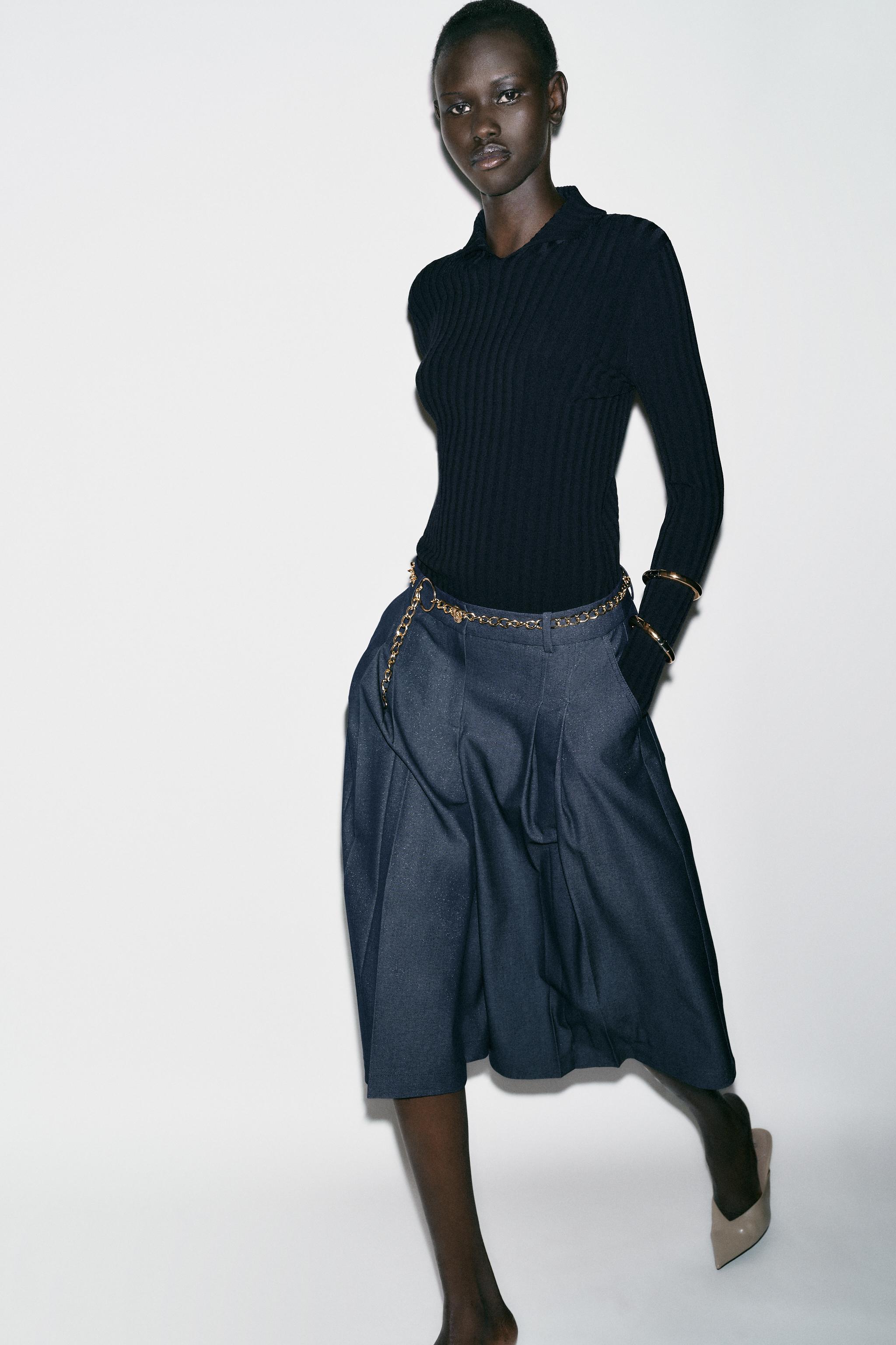 チェーンベルト付きロングバミューダパンツ - ブルー/インディゴ