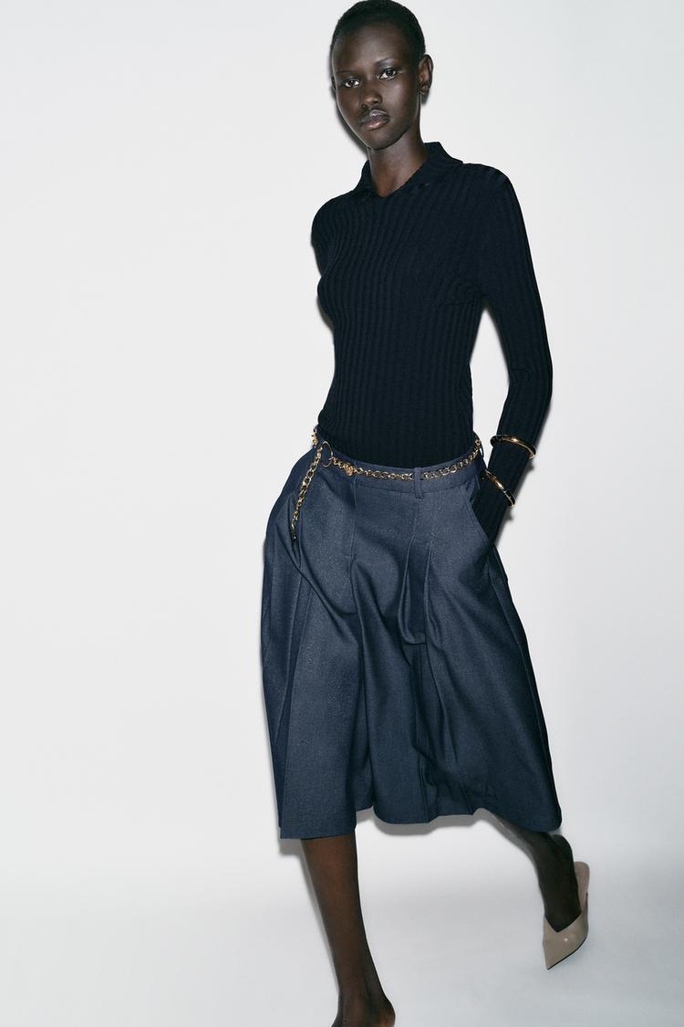 BERMUDA LARGA CINTURÓN CADENA Azul Índigo ZARA España