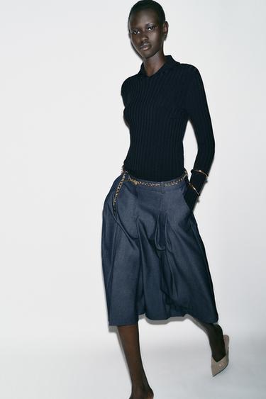 CHAIN BELT LONG BERMUDA SHORTS - Blue / Indigo by Zara