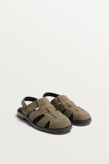 LEATHER CAGE SANDALS - Beige by Zara