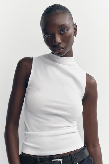TOP قطن ومودال - أبيض الخاص بـ Zara