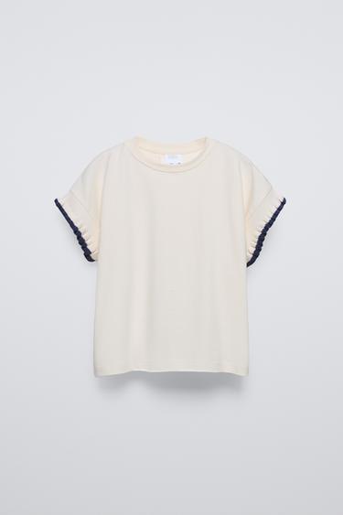Zara COMBINATION RUFFLE T-SHIRT - Ecru