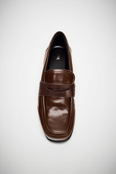 Zara LEATHER LOAFERS - Brown