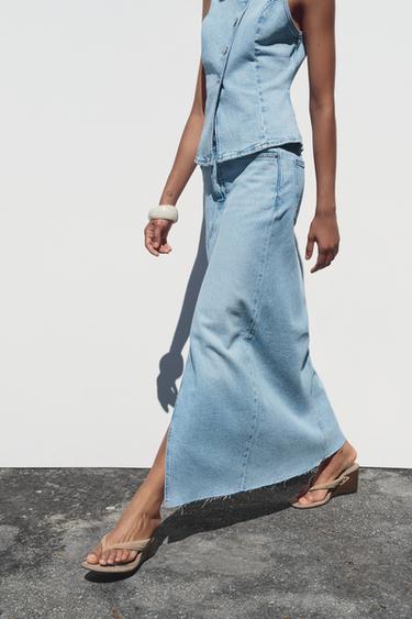 JUPE Z1975 MI-LONGUE EN JEAN - Bleu clair de Zara - Image 5