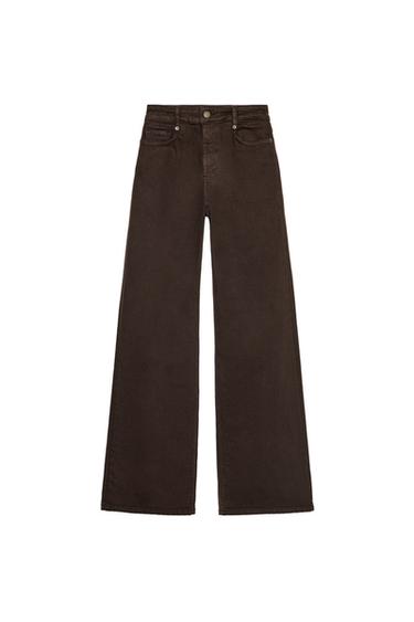 Zara ZW COLLECTION HIGH-WAIST WIDE LEG JEANS - Brown