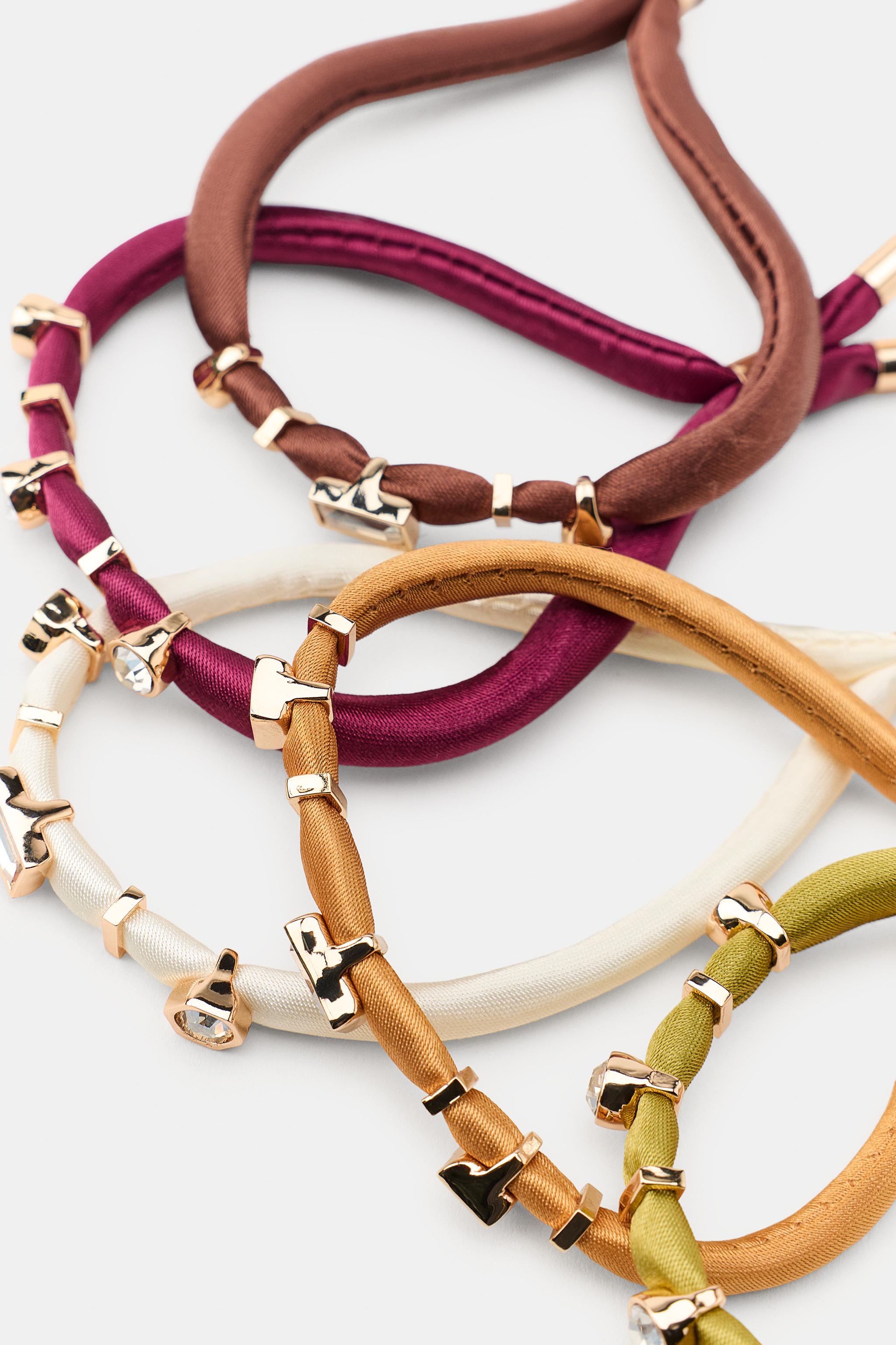 5-PACK FABRIC JEWEL BRACELETS