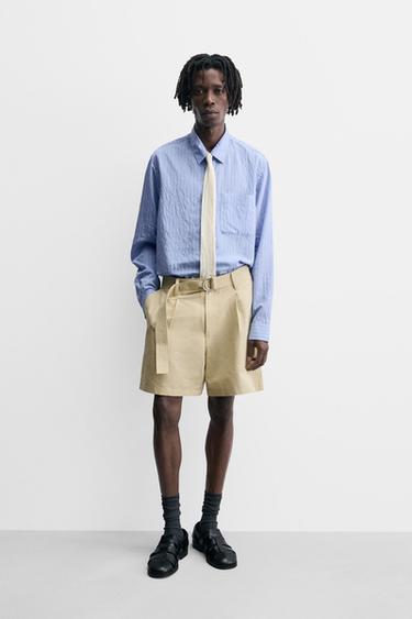 BERMUDA ALGODÓN - LINO CINTURÓN - Mantequilla de Zara