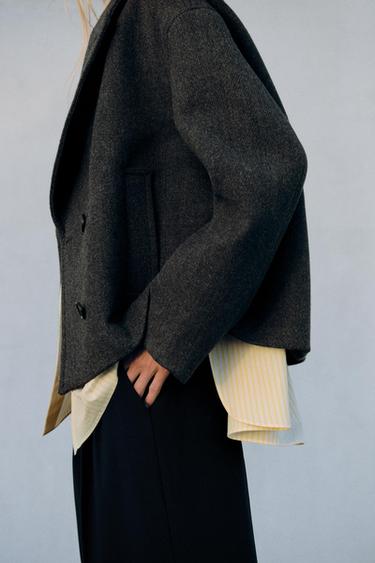 SHORT DOUBLE-BREASTED COAT - Grey by Zara - Image 3