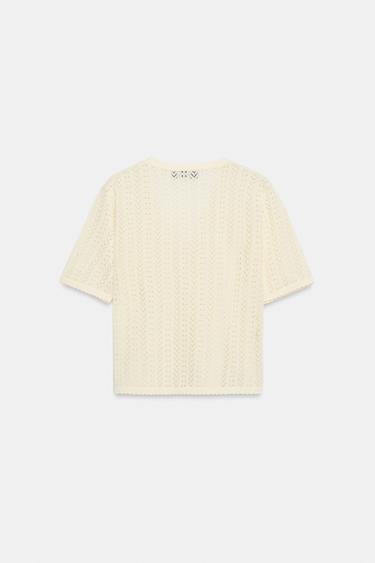 POINTELLE SHORT SLEEVE CARDIGAN - Vanilla by Zara - Image 5