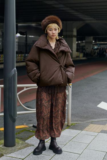 Zara WATER AND WIND PROTECTION CROPPED PUFFER JACKET - Brown