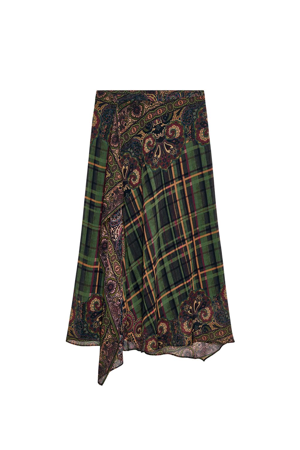 ASYMMETRIC PRINTED MIDI SKIRT