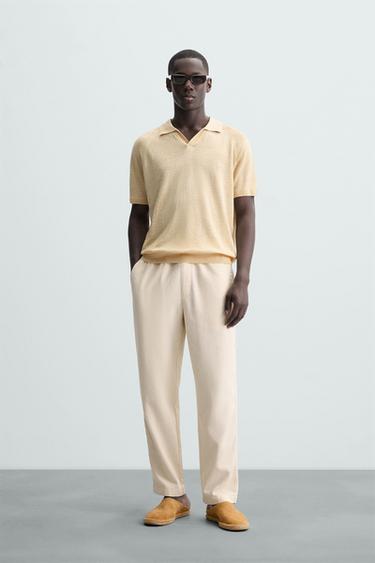 100% LINEN KNIT POLO SHIRT - Pastel yellow by Zara - Image 0