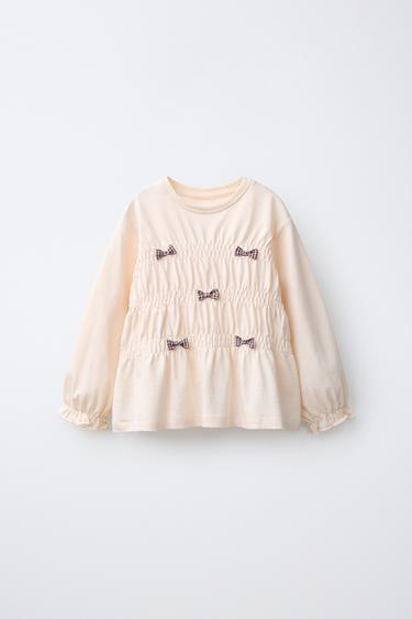 GATHERED BOW T-SHIRT — Ecru 1