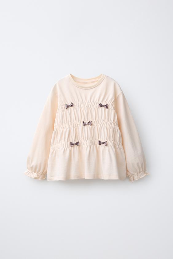 GERAFFTES SHIRT MIT SCHLEIFEN - Cremefarben von Zara - Bild 0