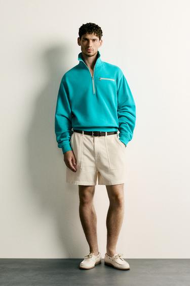 SUDADERA CUELLO CREMALLERA CONTRASTE - Verde claro de Zara