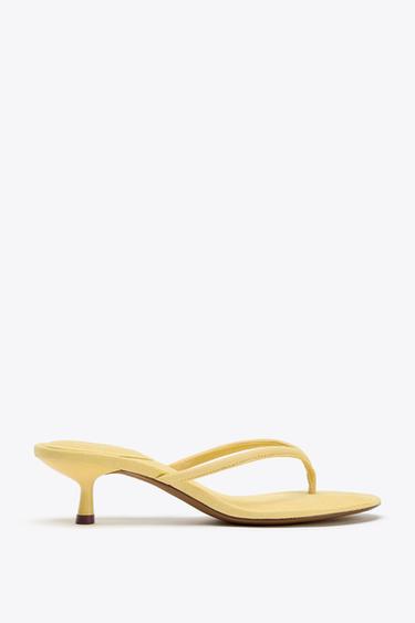 SOFT-FINISH KITTEN HEEL SANDALS - Yellow by Zara