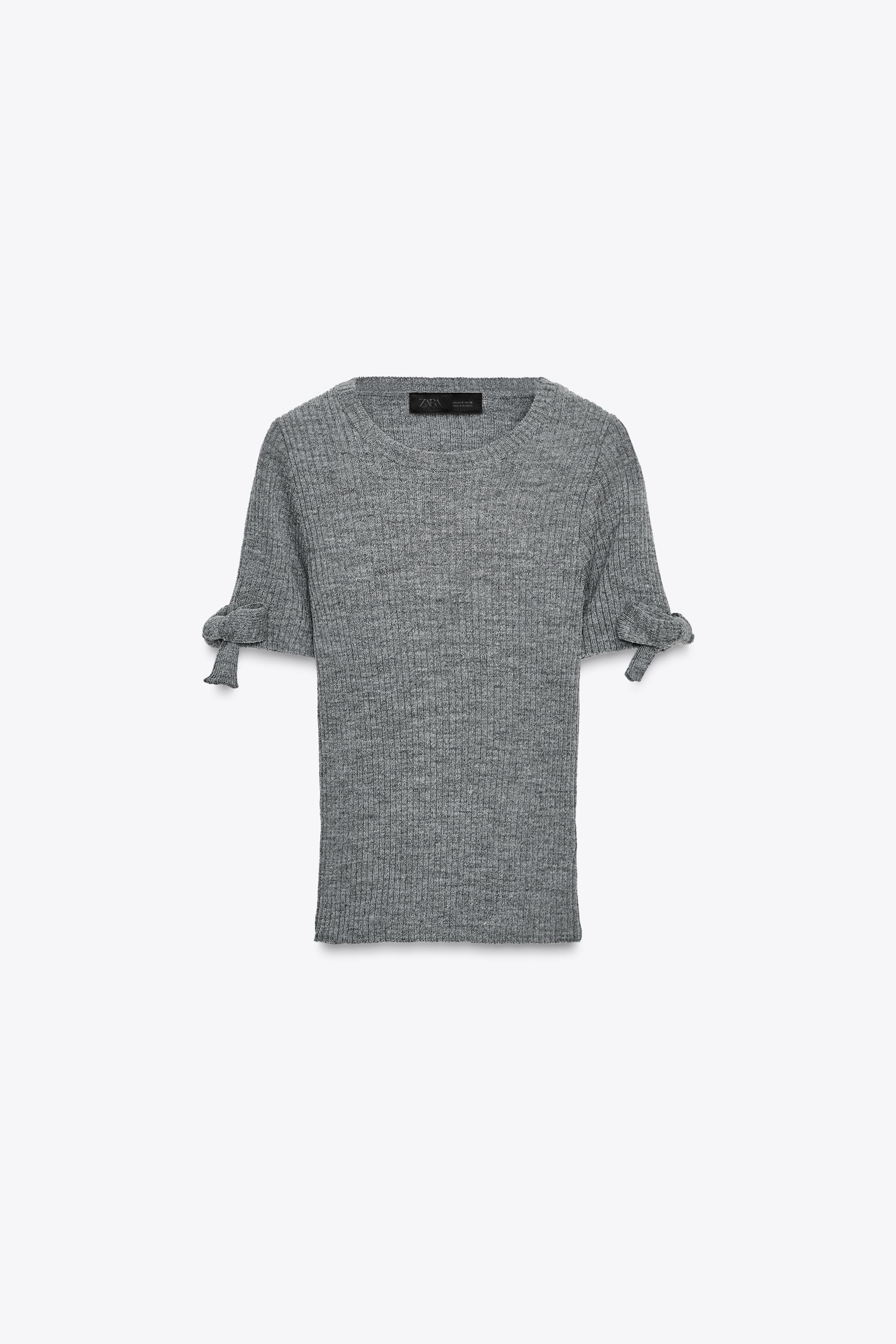 RIBBED KNIT SWEATER WITH BOWS - Gray | ZARA United States