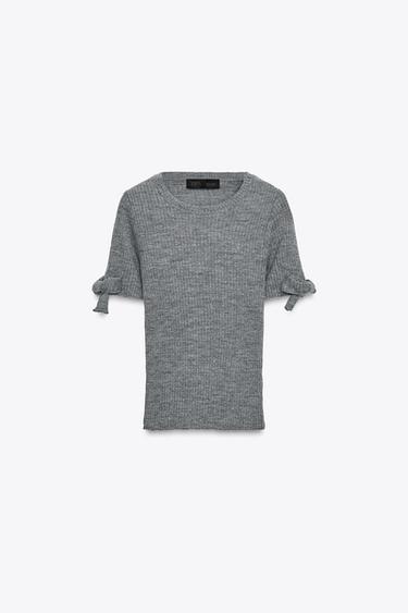 RIBBED KNIT SWEATER WITH BOWS - Grey by Zara - Image 5