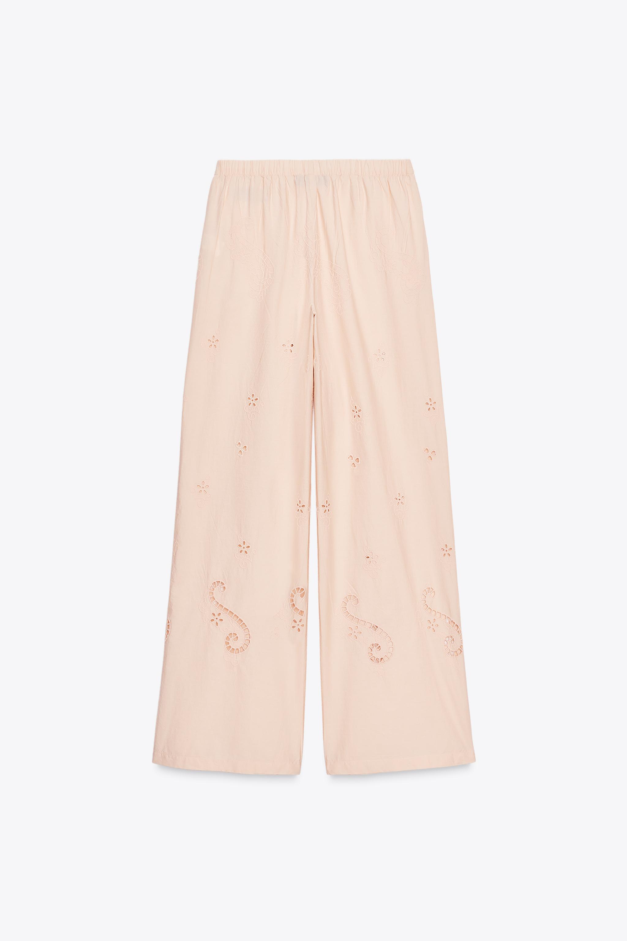 ZARA 刺繍入りパジャマパンツ 7200/406 EMBROIDERED PAJAMA PANTS - Pale pink | ZARA United States