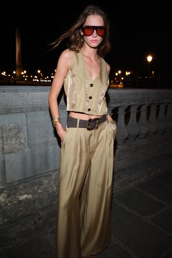 Pantaloni Ampi Pantaloni Con Bretelle Zara Pantaloni A Vita Alta