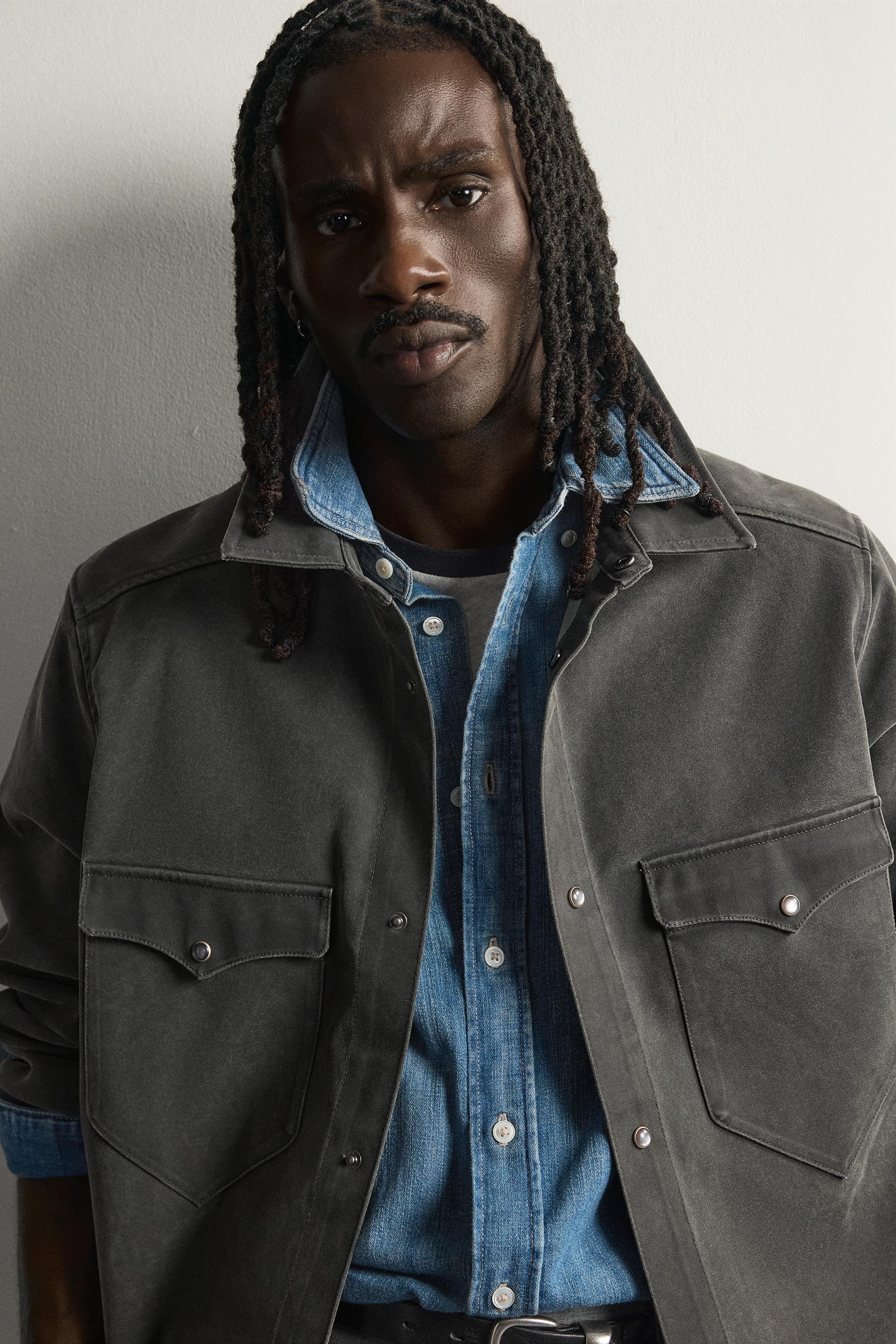 WASHED FAUX SUEDE OVERSHIRT
