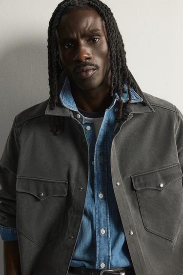 WASHED FAUX SUEDE OVERSHIRT — Gray 2
