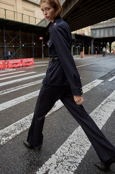 STRAIGHT-LEG TROUSERS - Navy blue by Zara