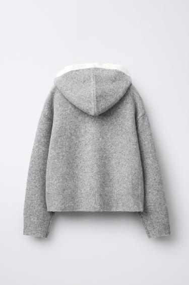HOODED CARDIGAN WITH CROCHET TRIM - Mid-grey by Zara - Image 1