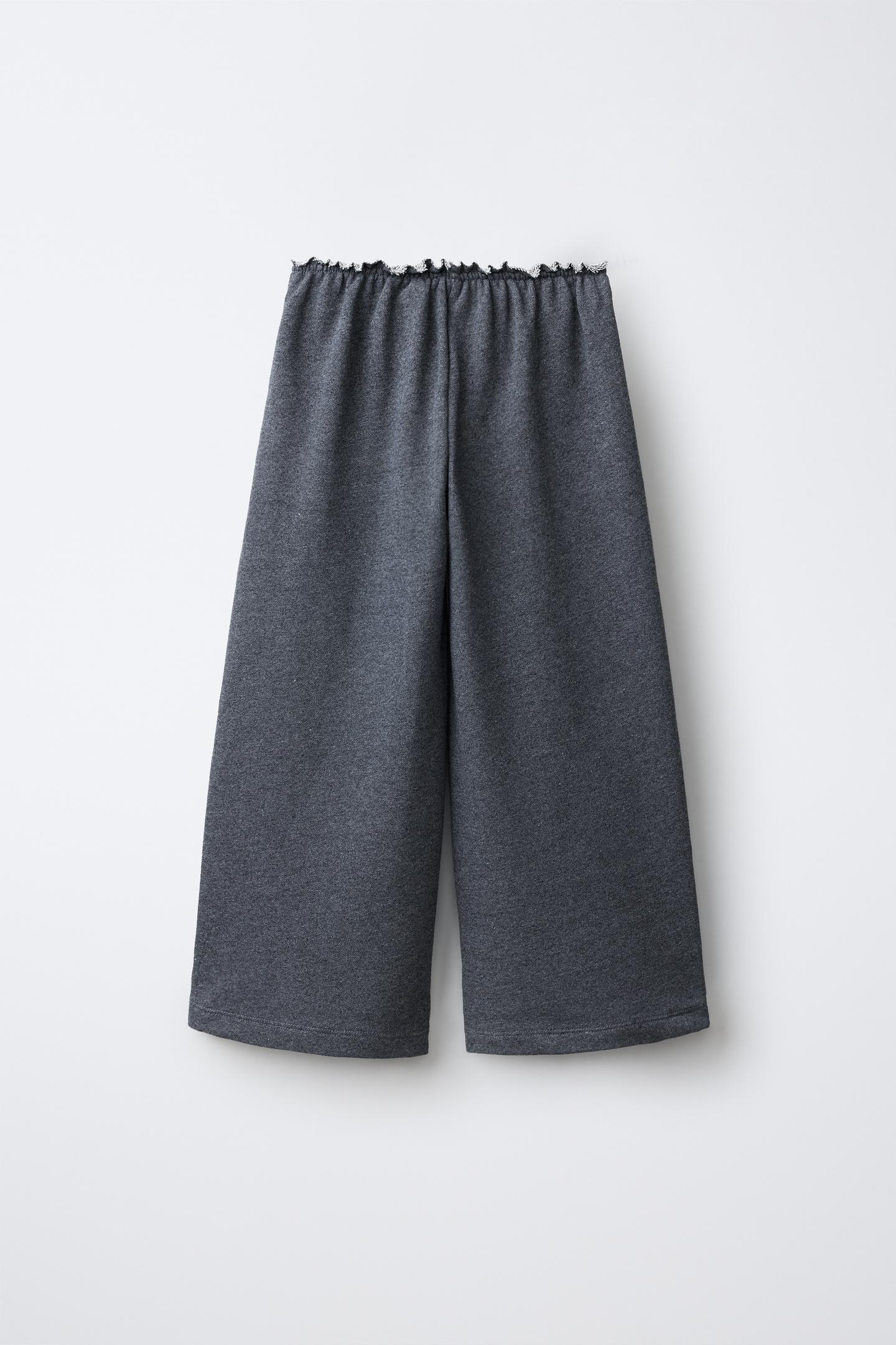 Детские брюки Zara Wide-Leg Pants with Gathered Waist, цвет: Серый меланжевый — фото 2