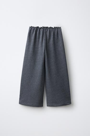 WIDE-LEG PANTS WITH GATHERED WAIST — Gray marl 2