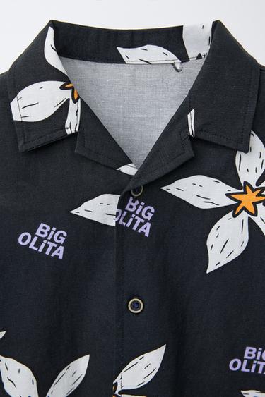 CHEMISE IMPRIMÉE FLEURS ET INSCRIPTION - Noir de Zara - Image 2