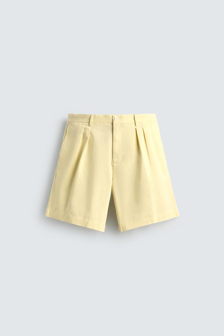 ZARA RELAXED FIT PLEATED BERMUDA SHORTS