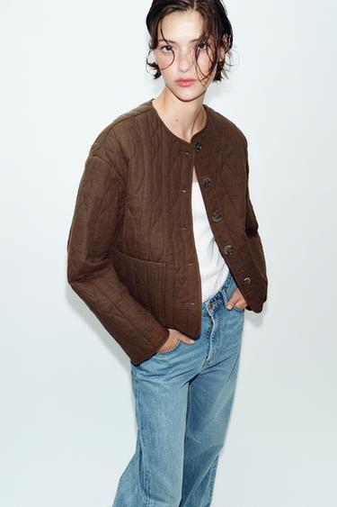 VESTE REMBOURRÉE RUSTIQUE AVEC LIN - Marron de Zara - Image 1