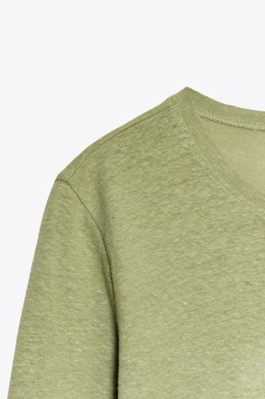 LINEN BLEND BUTTON T-SHIRT - Green by Zara - Image 6