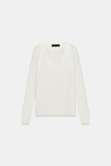 Zaras STICKAD DUBBEL TOPP - Vit