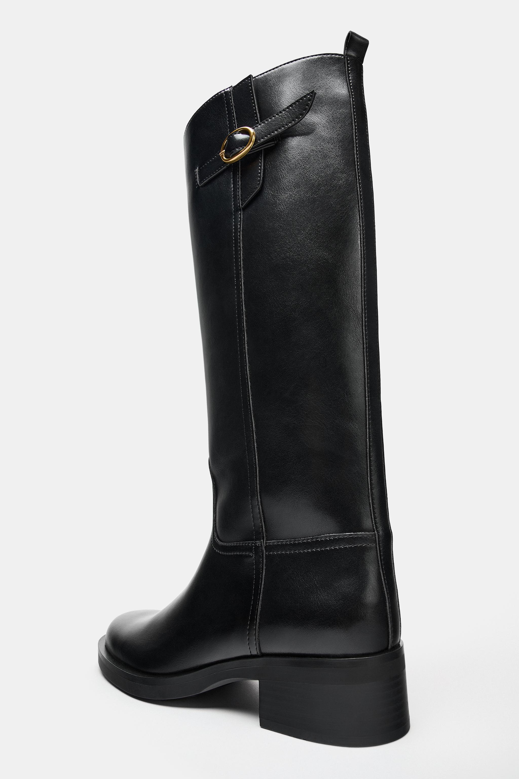 Женские ботинки Zara BUCKLED RIDING BOOTS — фото 6