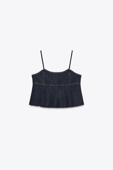 Z1975 DENIM LACE CROP TOP - Blue by Zara