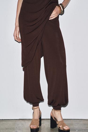 PANTALÓN PUNTO BOMBACHO - Marrón oscuro de Zara