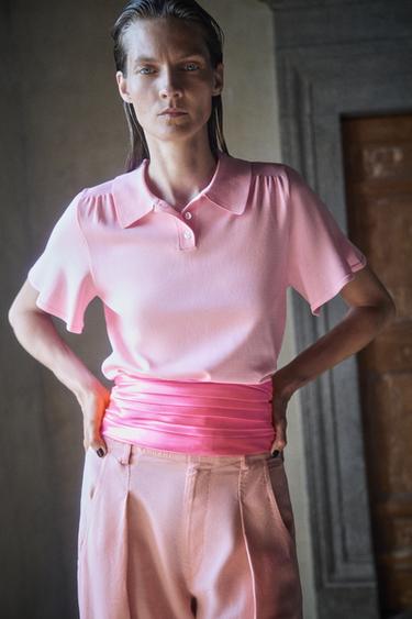 POLO RAJUT LENGAN PENDEK - Mid-Pink dari Zara