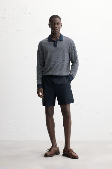 Zara REGULAR FIT PLEATED BERMUDA SHORTS - Navy blue - Image 0