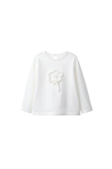 T-SHIRT MIT BLUMENAPPLIKATION - Cremefarben hell von Zara