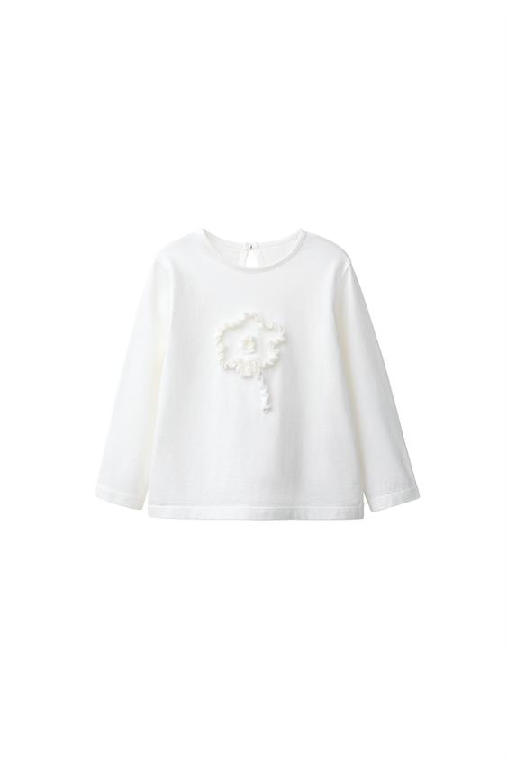 Zara FLORAL APPLIQUÉ T-SHIRT - Light ecru - Image 0