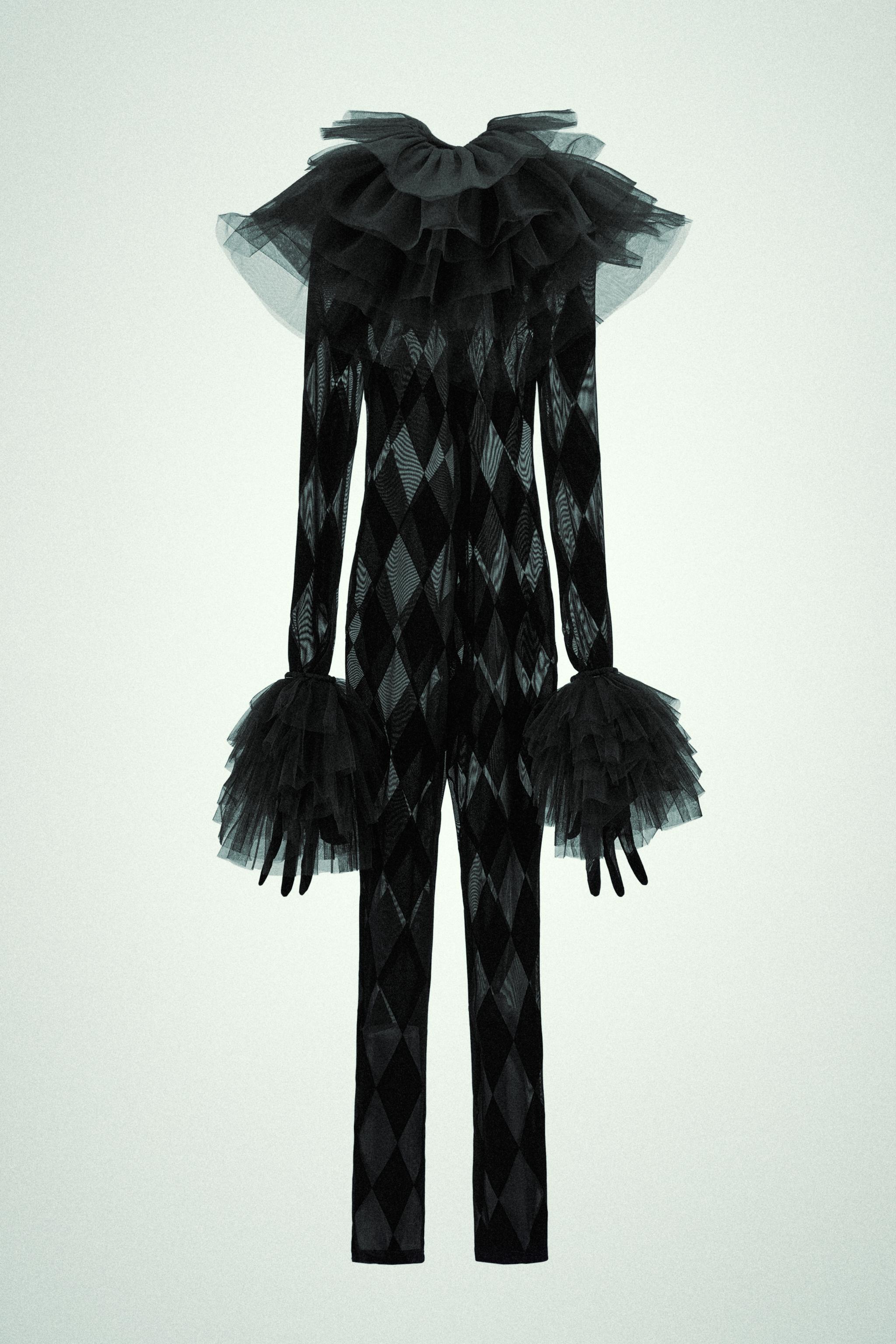 LONG ARGYLE TULLE JUMPSUIT - Black / White | ZARA United States