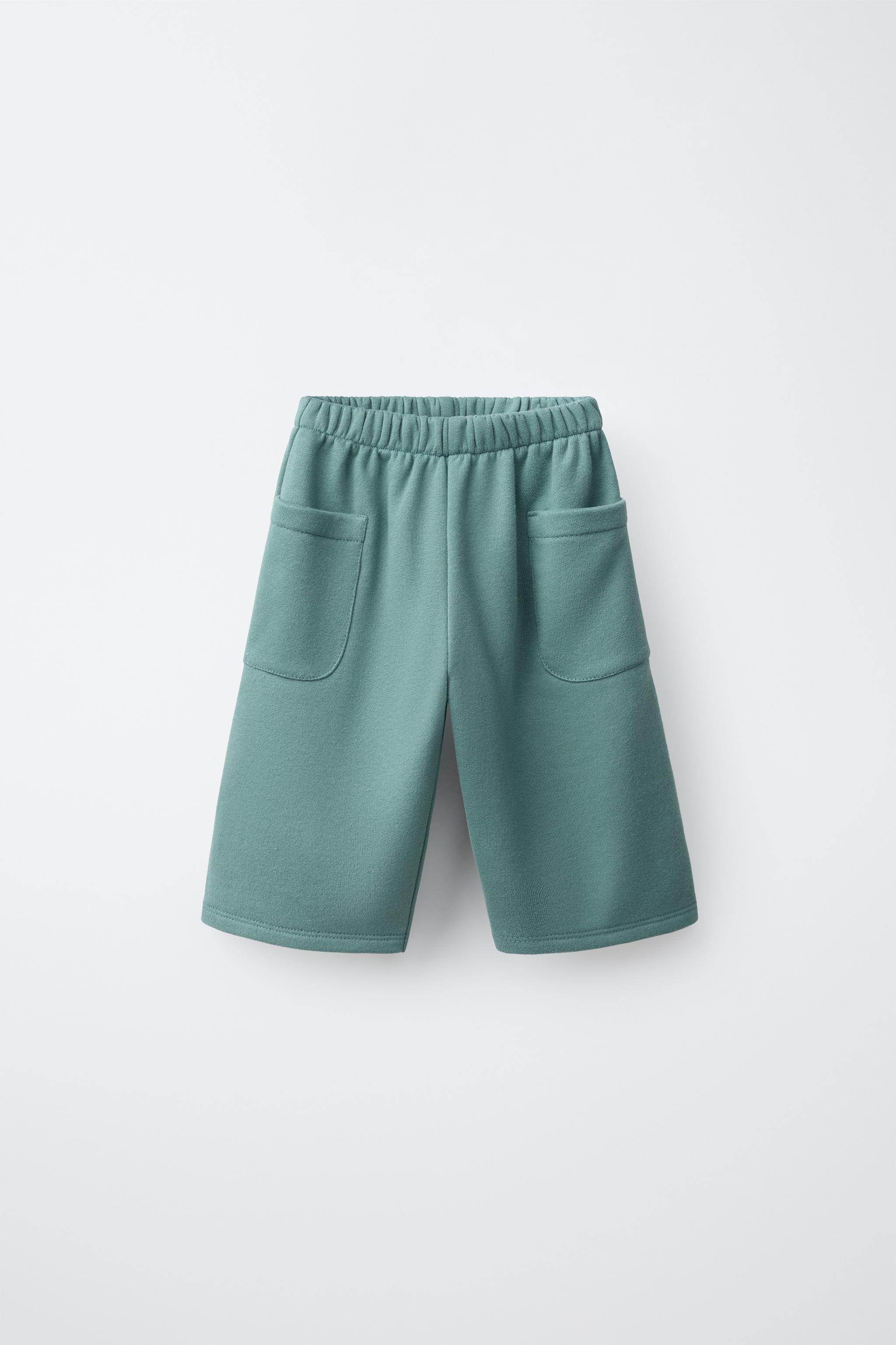 DUCK LABEL WIDE LEG FLEECE PANTS — Sea green