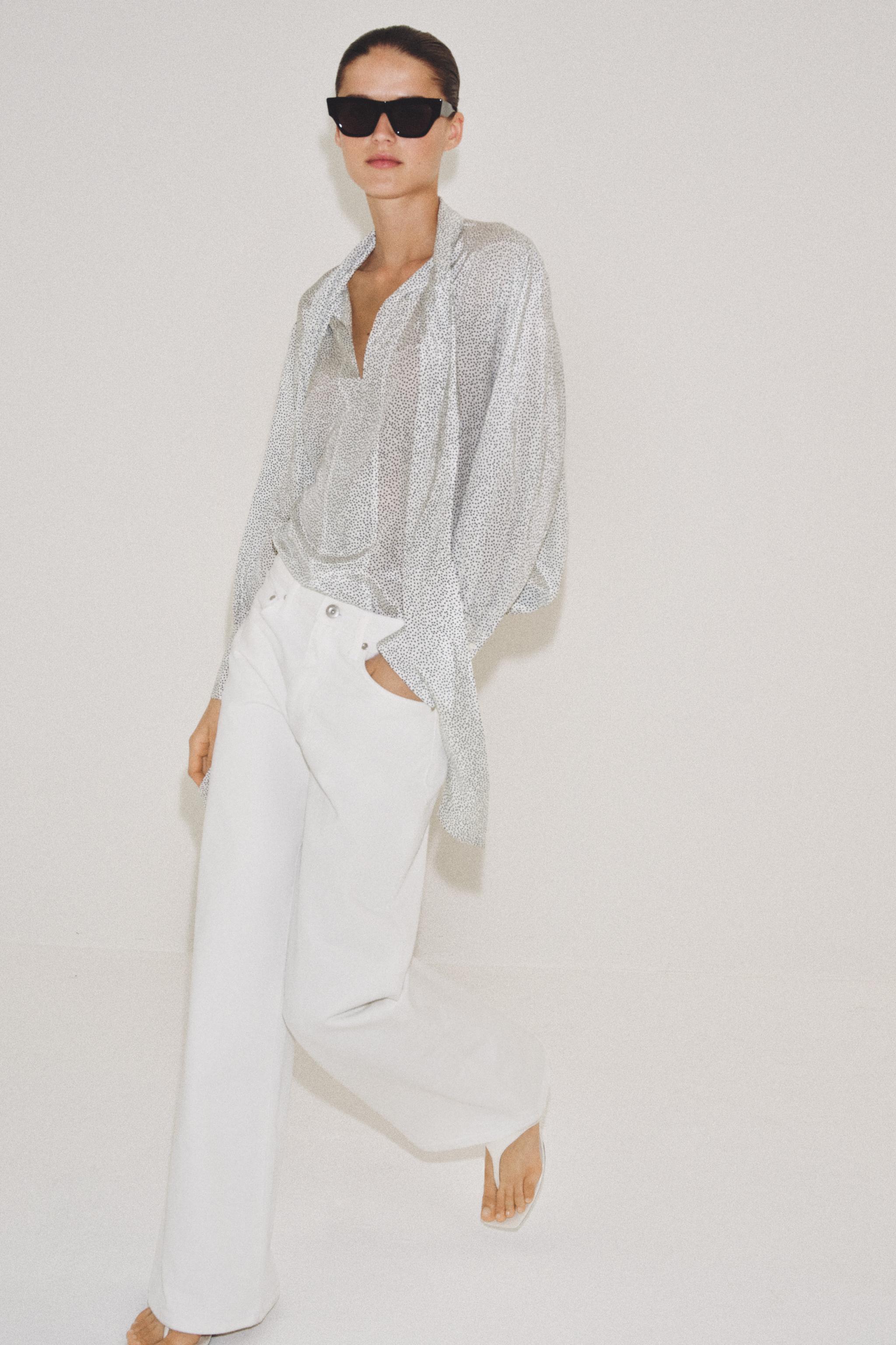 リボン付きドット柄シャツ ZWコレクション - エクリュ/ブラック | ZARA