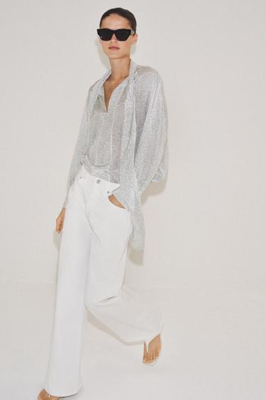 חולצת קשירה עם הדפס נקודות ZW COLLECTION - נוד / שחור של Zara - תמונה 0