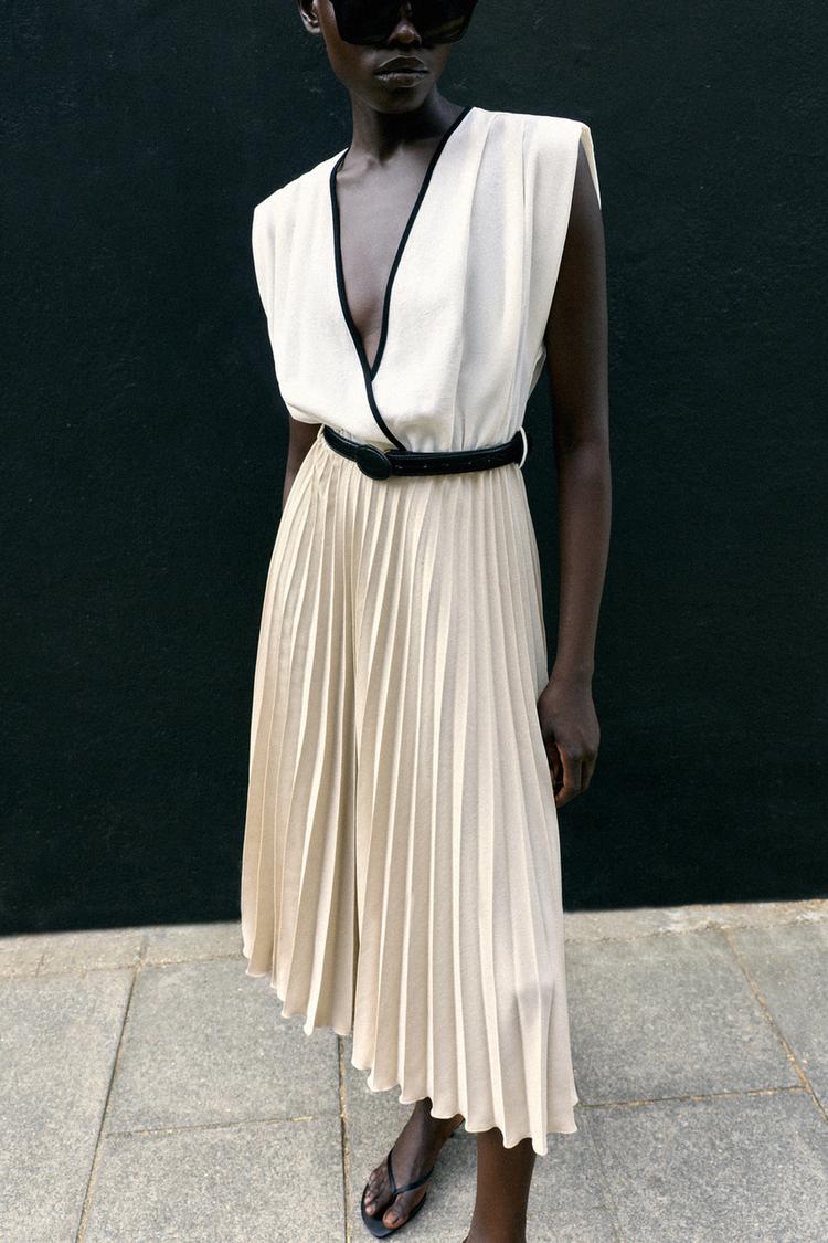 Vestido midi plisado combinado 3